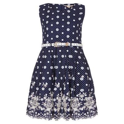 Navy Embroidered Spot Dress